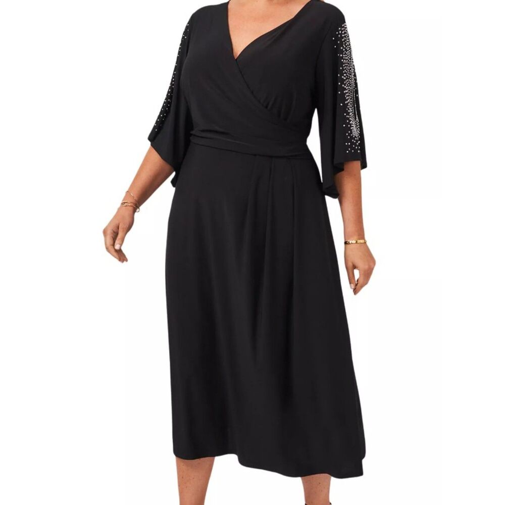 MSK Women’s Black Beaded Sleeve Midi Dress - Size XL - NWT